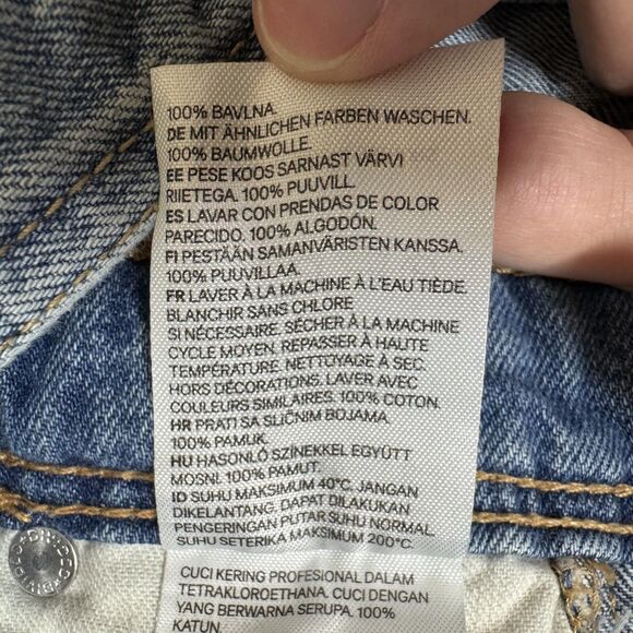 H&M Divided Denim Shortalls Womens 2 Blue Distressed Rolled Cuff Overalls - Picture 6 of 12